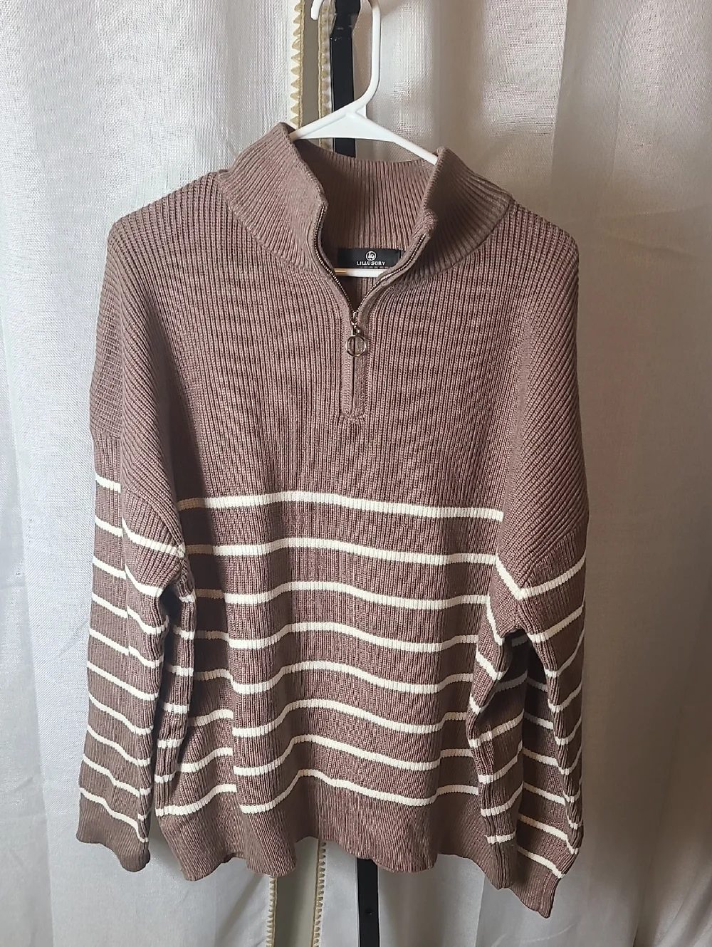 LILLUSORY Quarter Zip Striped Oversized Collar Pullover Sweater Knit XL - Picture 2 of 4